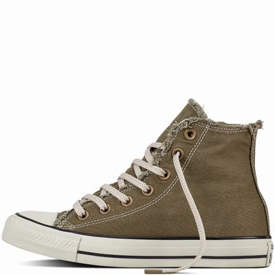 Converse Chuck Taylor All Star Denim Washed High Tops Womens - Olive/Silver Shoes (768NFBPT)
